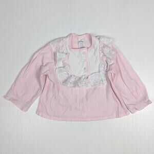 Vtg Her Majesty Pajama Top Girls Sz 2T Pink Flannel Cozy Girly